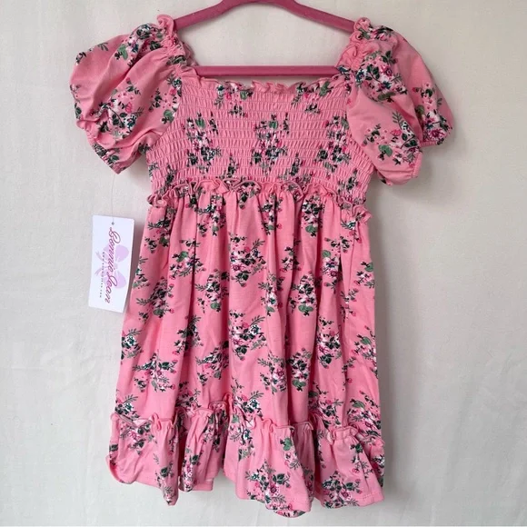 NWT! Bonnie Jean Little Girls Pink Smocked Peasant Floral Dress, Size 3T - Picture 3 of 5